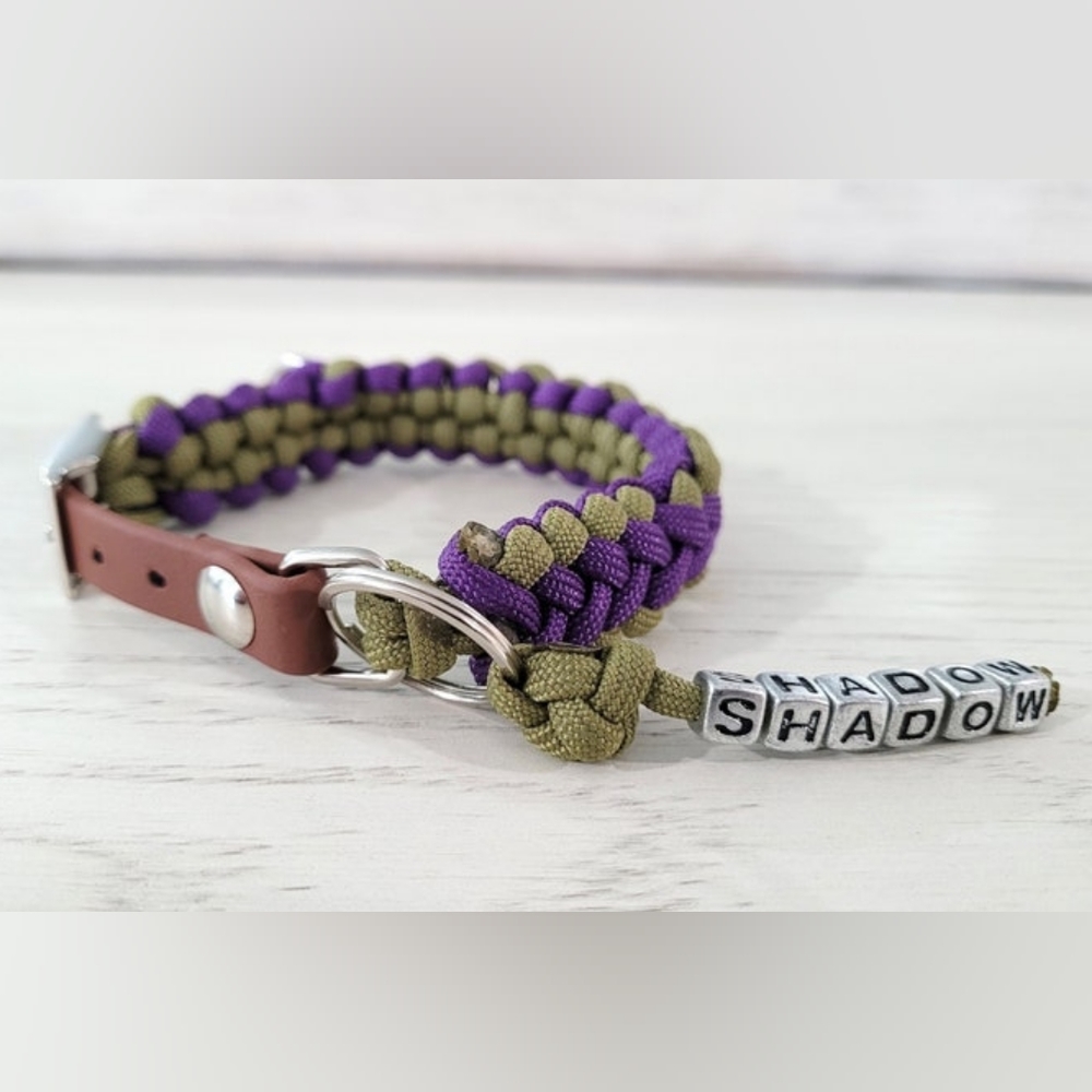 1/2" Paracord Dog Collar with Biothane Adjustable Adapter - Green and Purp - Picture 1 of 7